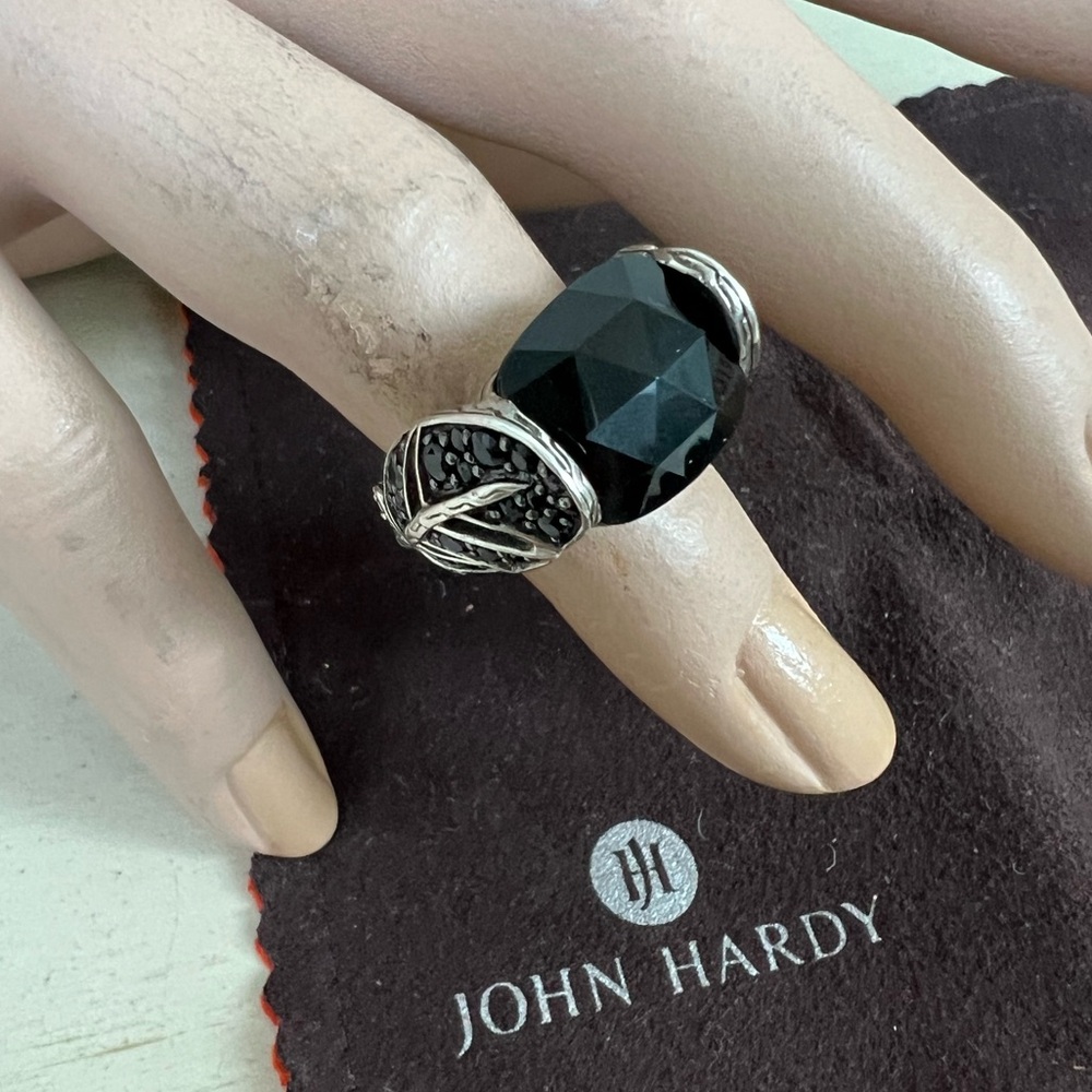 🔴Authentic JOHN HARDY Vintage RARE Faceted Onyx & Sapphire Sterling Silver Ring